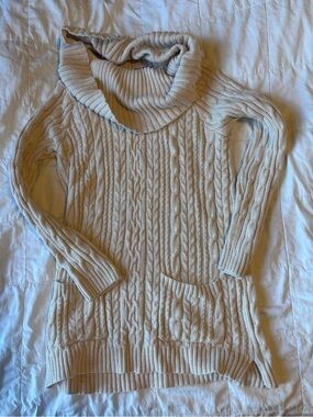 JEANNE PIERRE Cream Cable-Knit Cowl Neck 100% Cotton Sweater Tunic